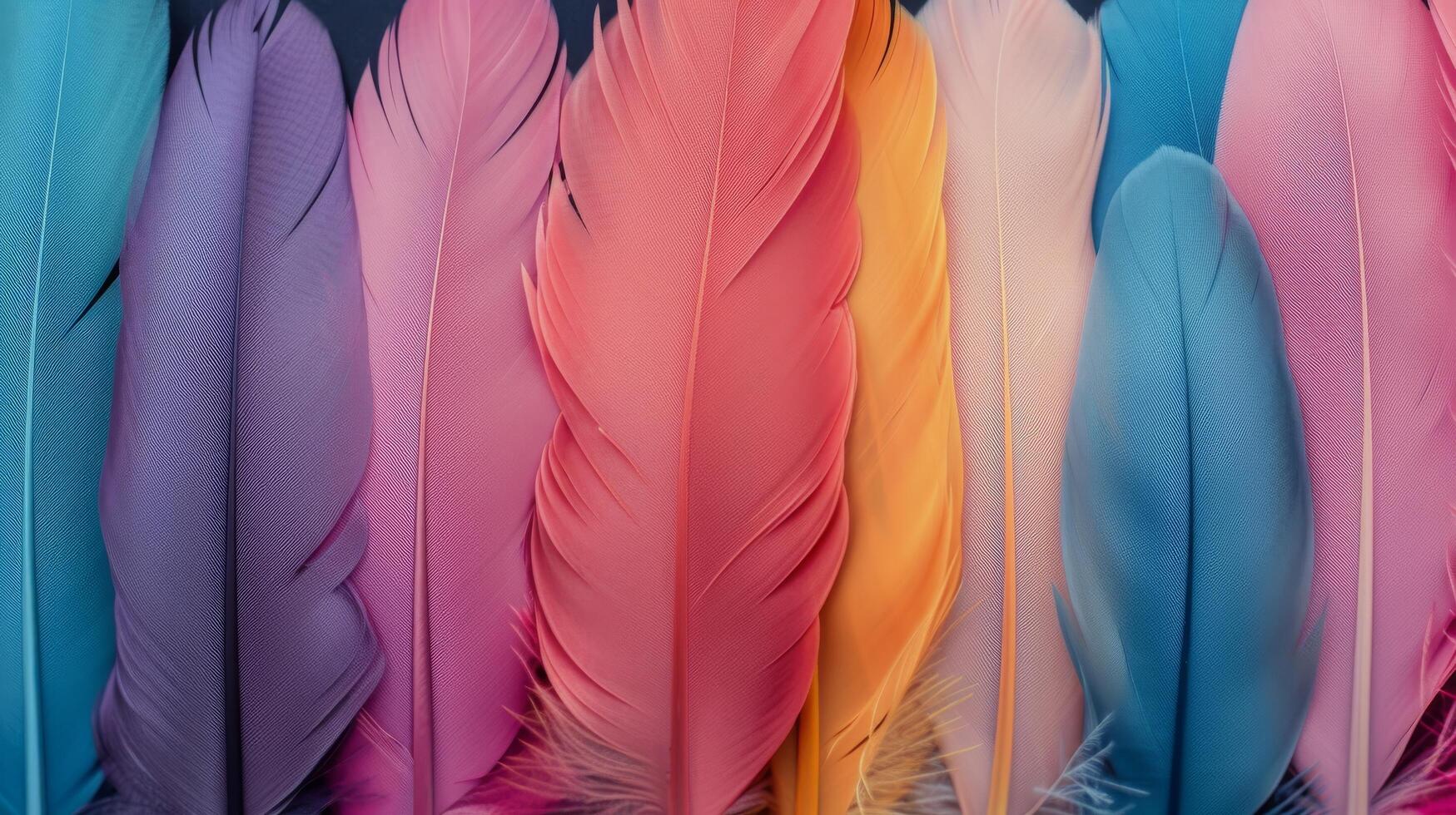Colorful Feathers Displayed Close Up in Various Hues photo