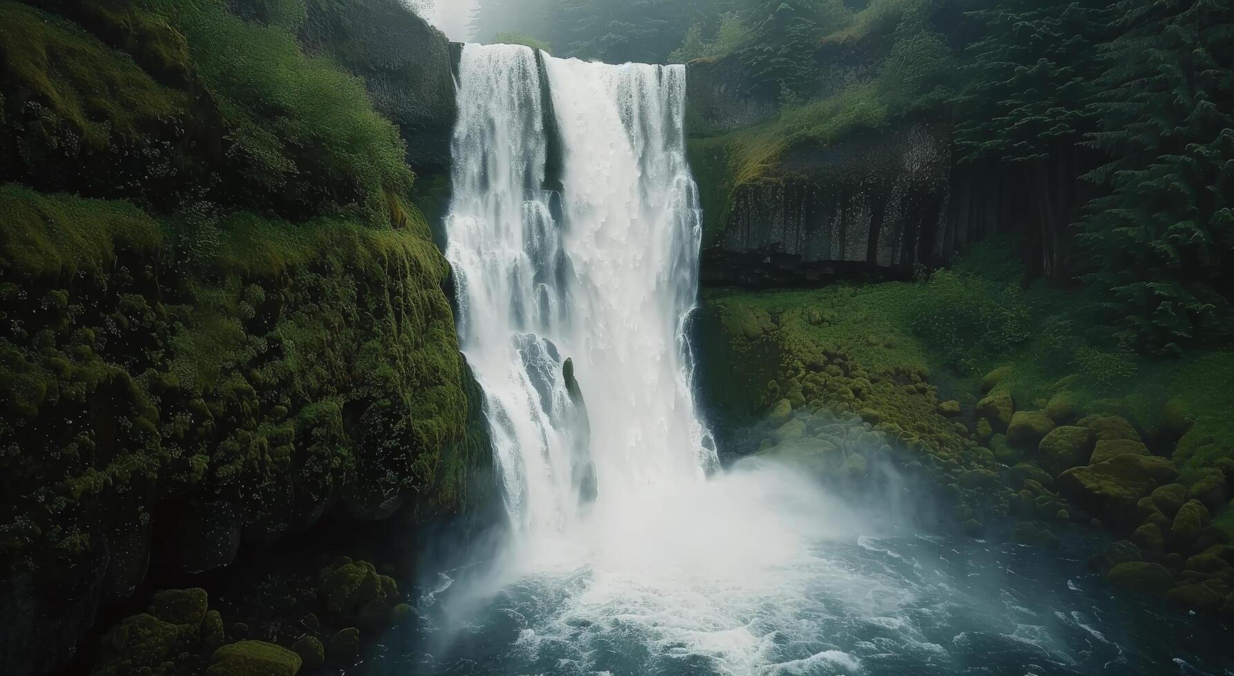 Seljalandsfoss Waterfall Cascading Over Rocks in Iceland During Early Morning Light photo