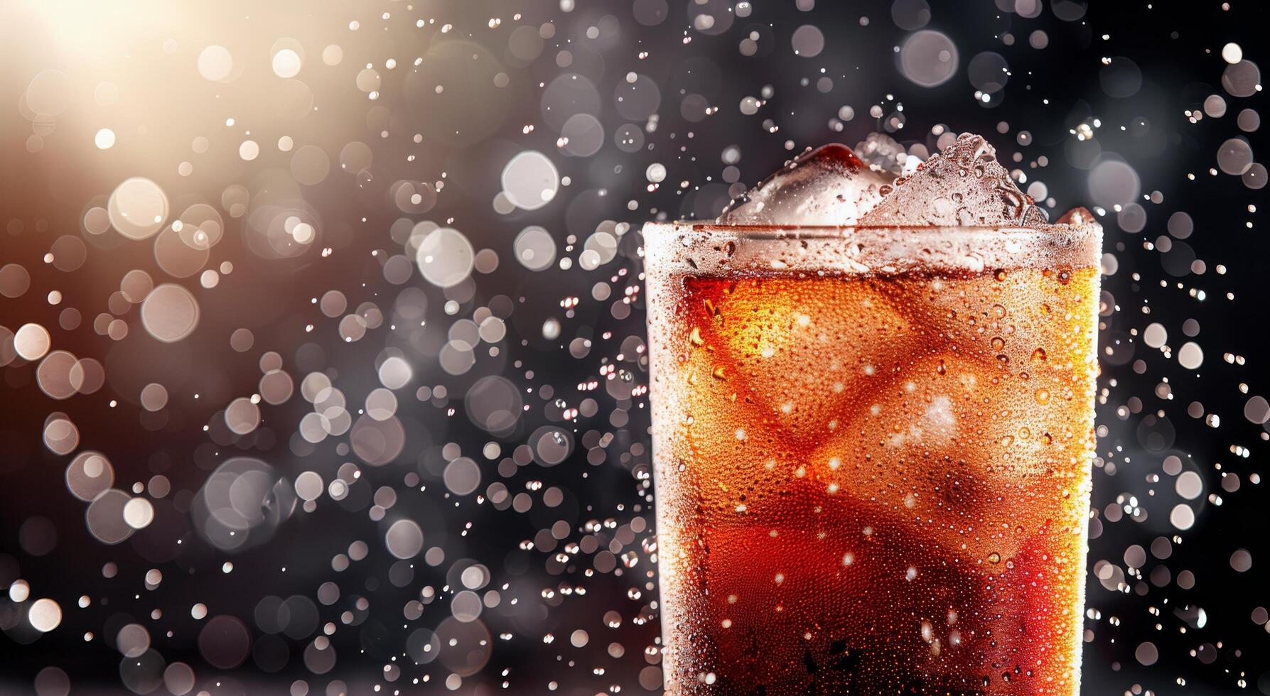 Refreshing Cold Beverage With Ice Against a Sparkling Background photo