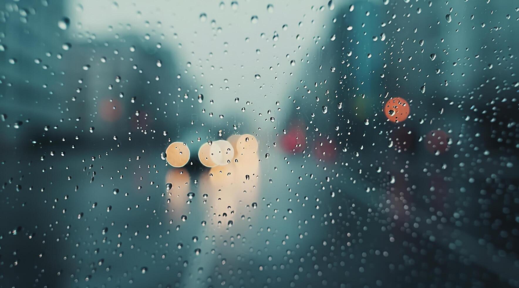 Rainy Day View With Urban Skyline and Blurred Lights in the Background photo