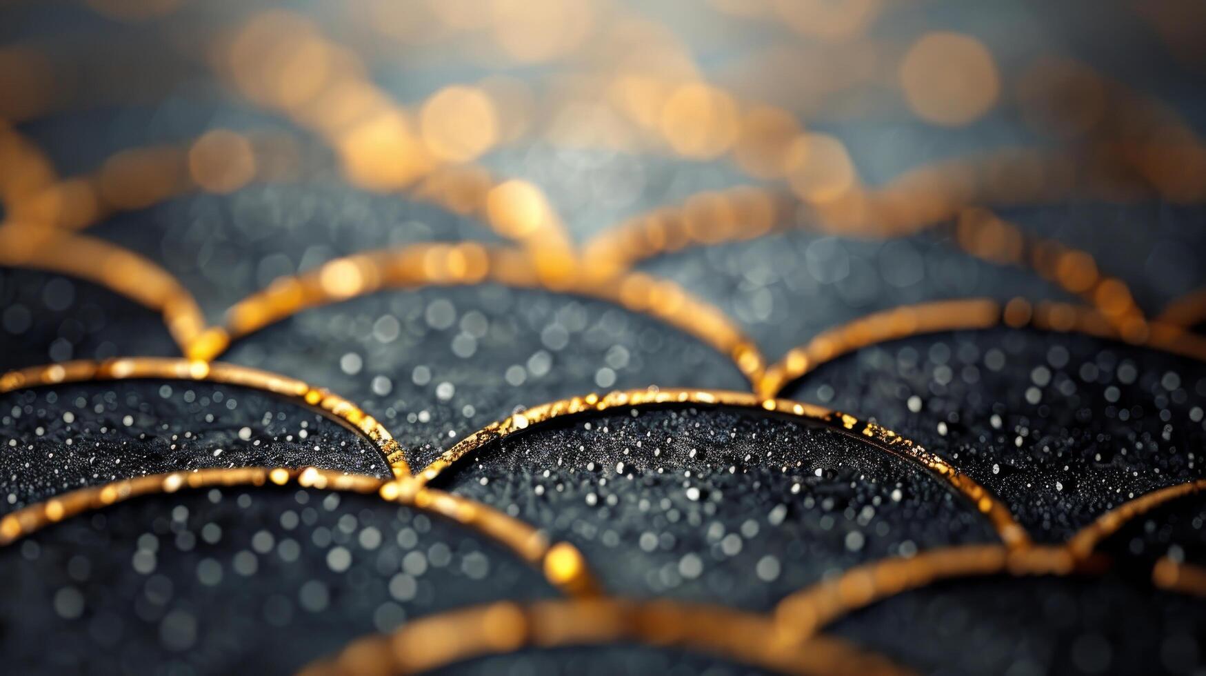 Intricate Golden Patterns on Dark Surface With Blurred Lights at Twilight photo