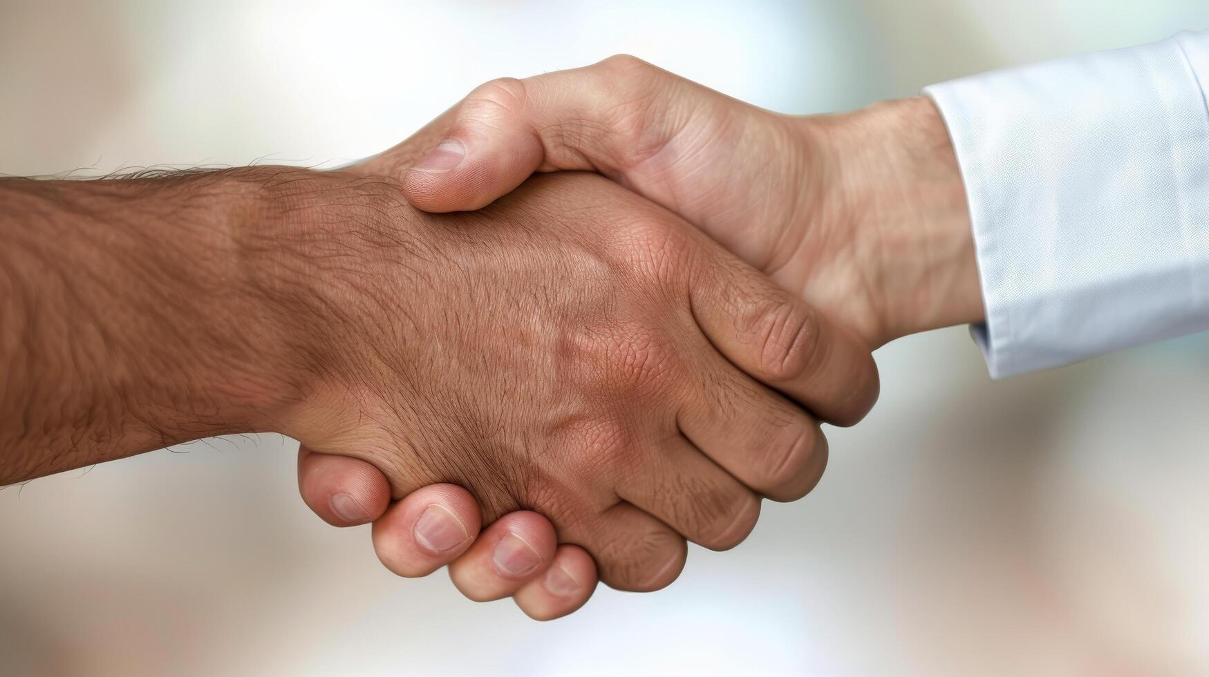 Handshake Between Two People in Cozy Sweaters on a Soft Blurred Background photo