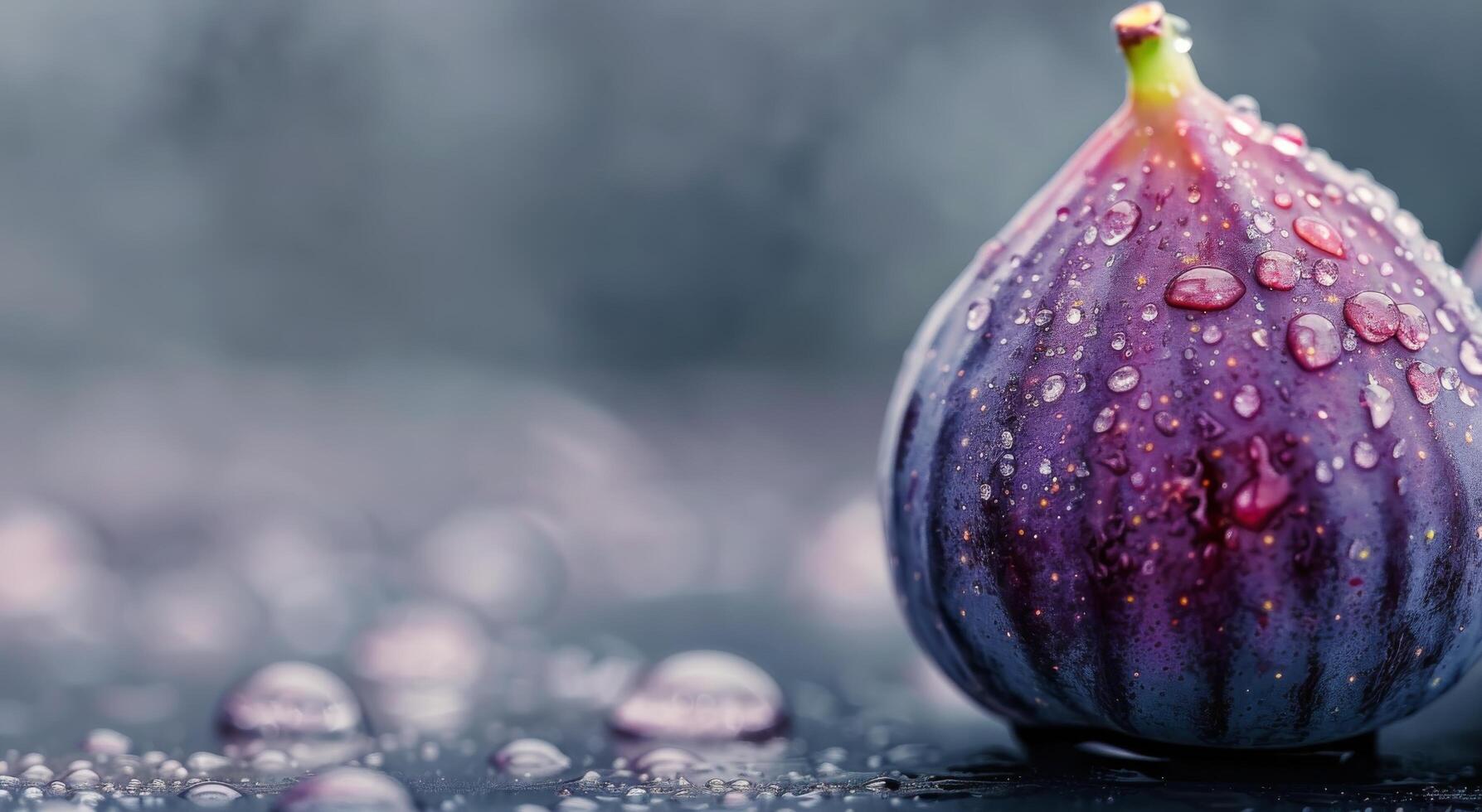 Fresh Fig With Dew on a Surface Surrounded by Soft Bokeh Background photo