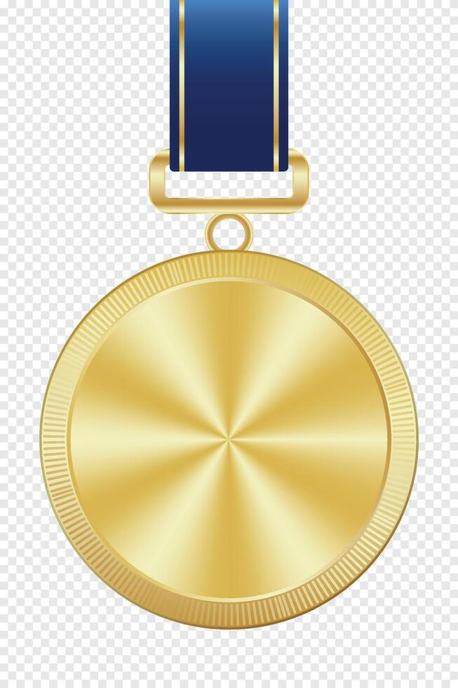 Realistic gold medal mockup. Gold medal with ribbon. Design winner golden medal prize. Winner award medal. illustration vector