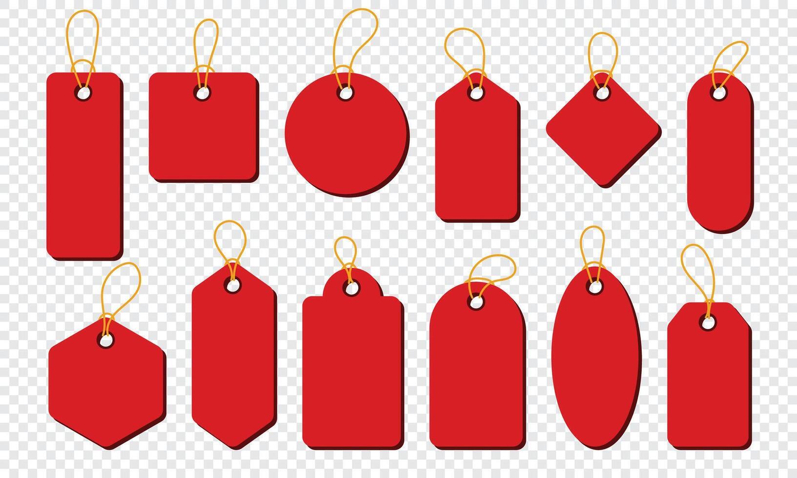 Red price tag set. Price tag collection. Blank cardboard price tags. Set of sale tags and labels. illustration vector