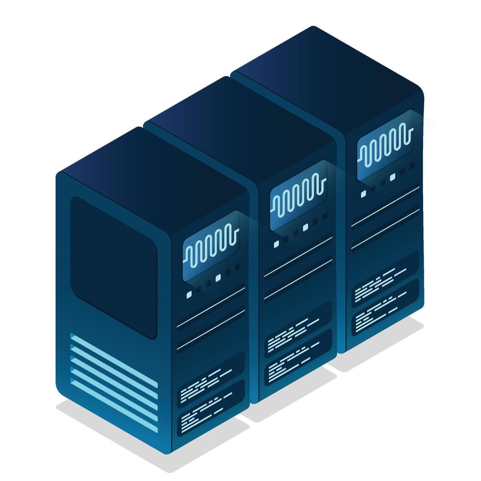 Isometric futuristic server. Isometric database or data center. Abstract blockchain. Computer storage. Cloud storage. illustration vector