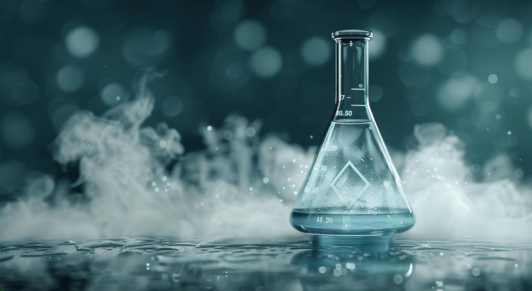 Laboratory Flask Surrounded by Mist on a Dark Surface photo
