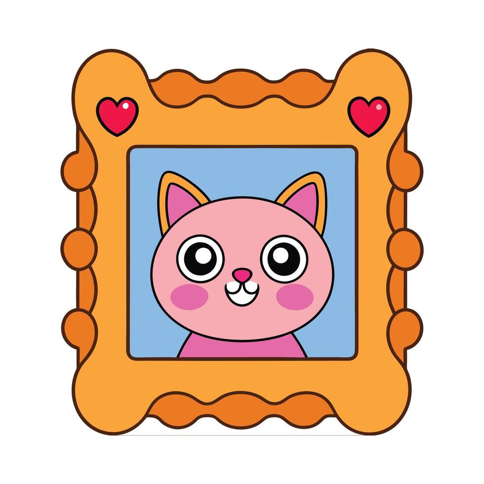 a cartoon cat in a frame with hearts on it vector