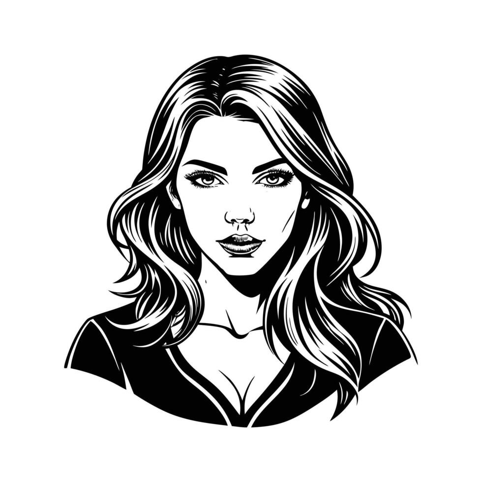 a black and white drawing of a woman's face vector