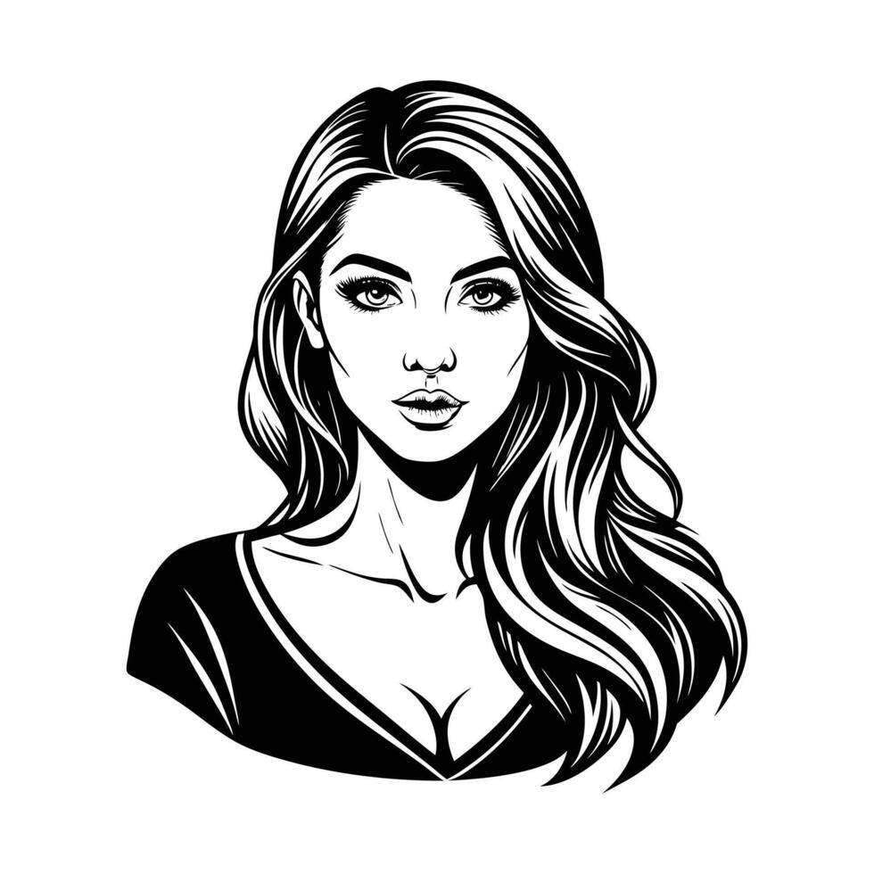 a black and white drawing of a woman's face vector