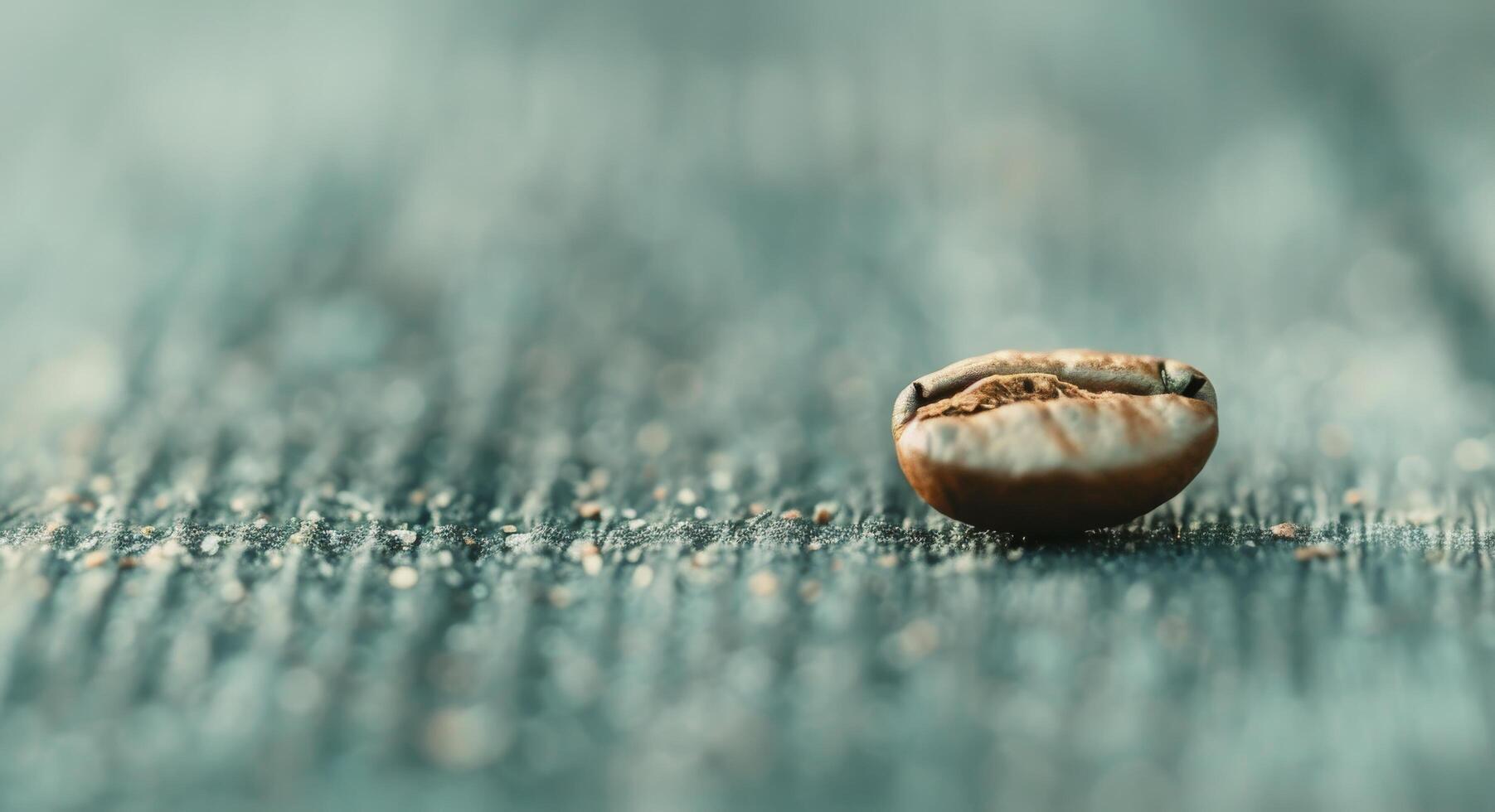 Close-Up of Coffee Bean on Rustic Surface Surrounded by Brown Coffee Grounds photo