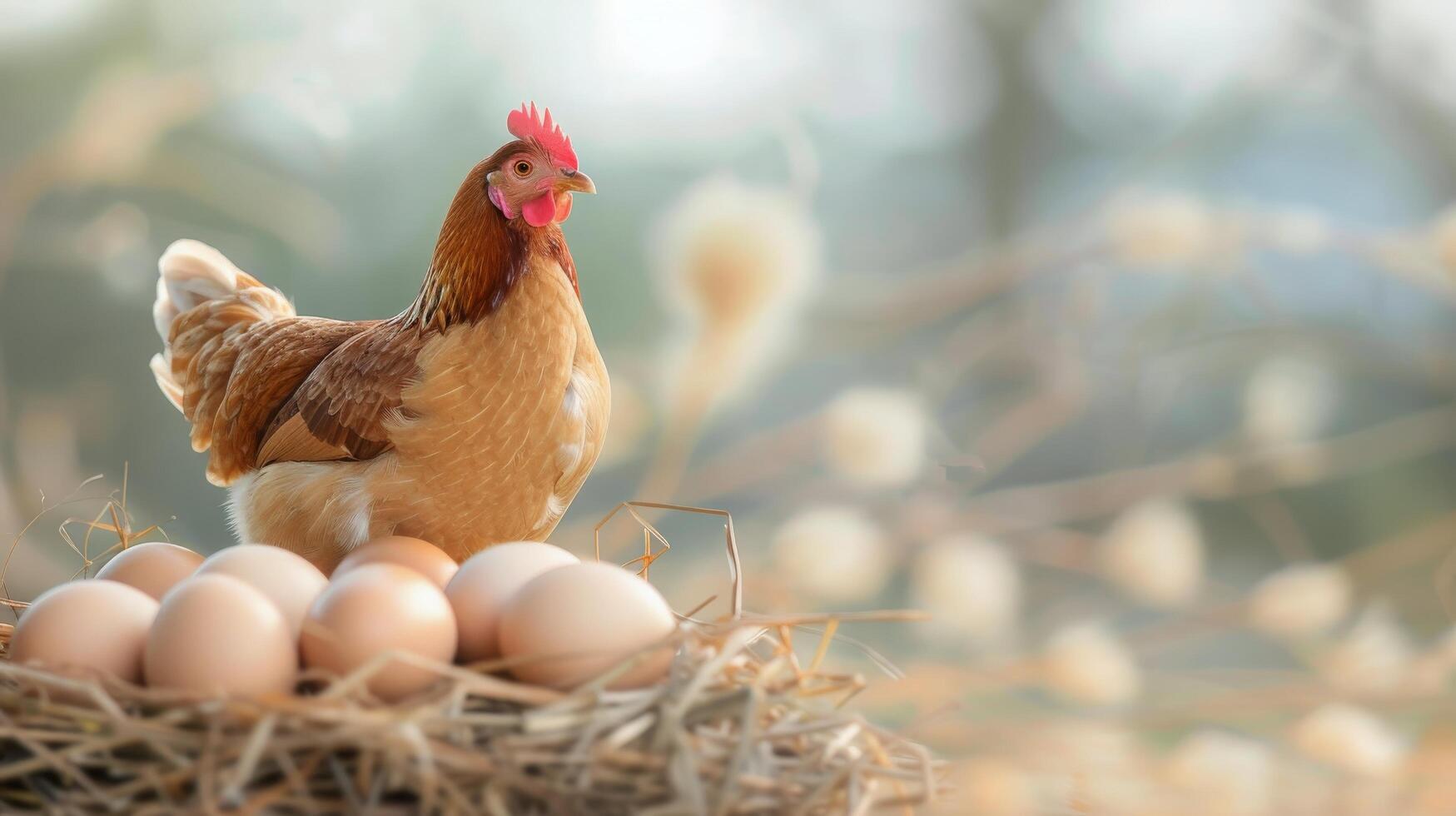 Hen Nesting With Fresh Eggs in A Rustic Setting photo