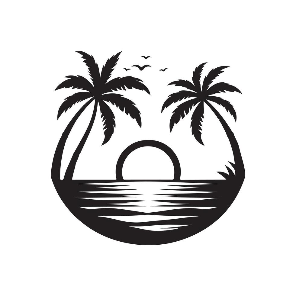 palm trees and the sunset in a circle vector