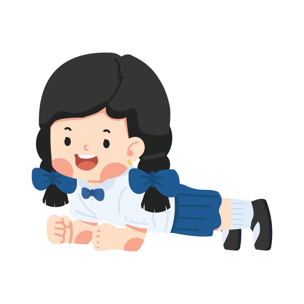 Kid girl doing push-ups plank vector