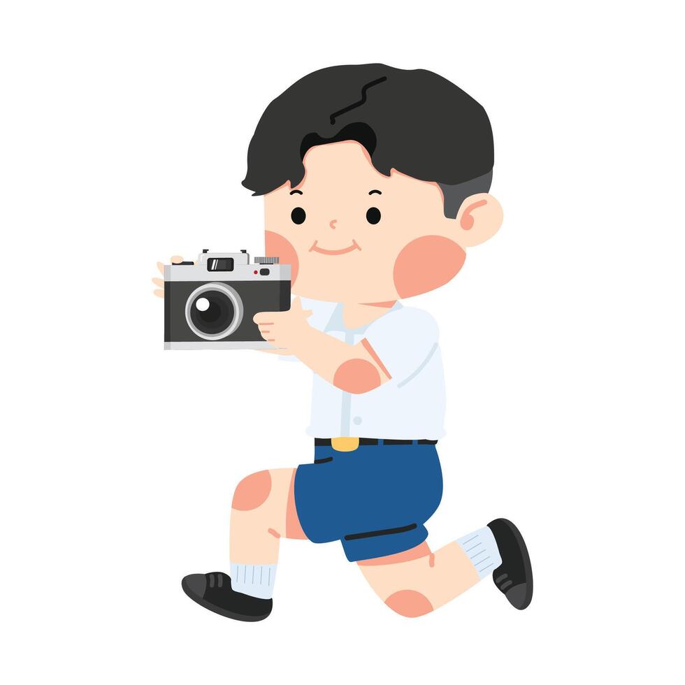 Kid photographer using a digital camera vector