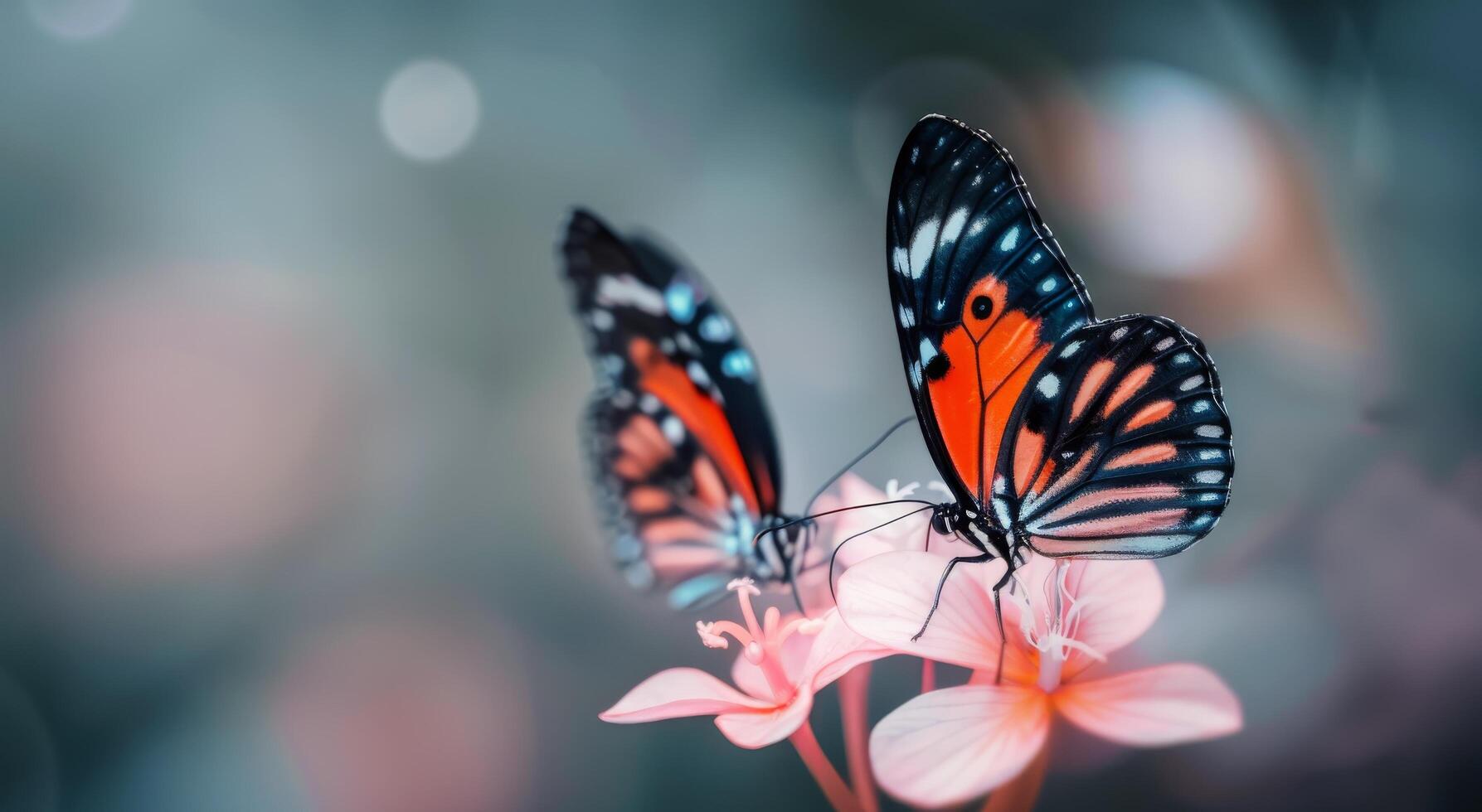 Colorful Butterflies Feeding on Pink Flowers in a Garden During Daylight photo