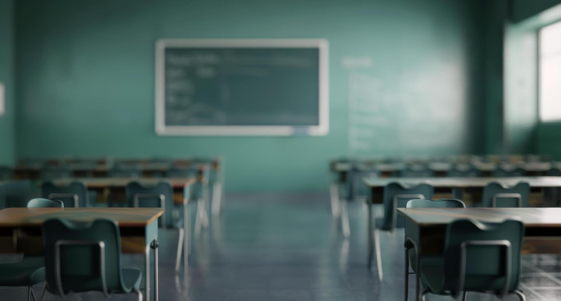 Empty Classroom With Green Walls and Desks During Daytime photo
