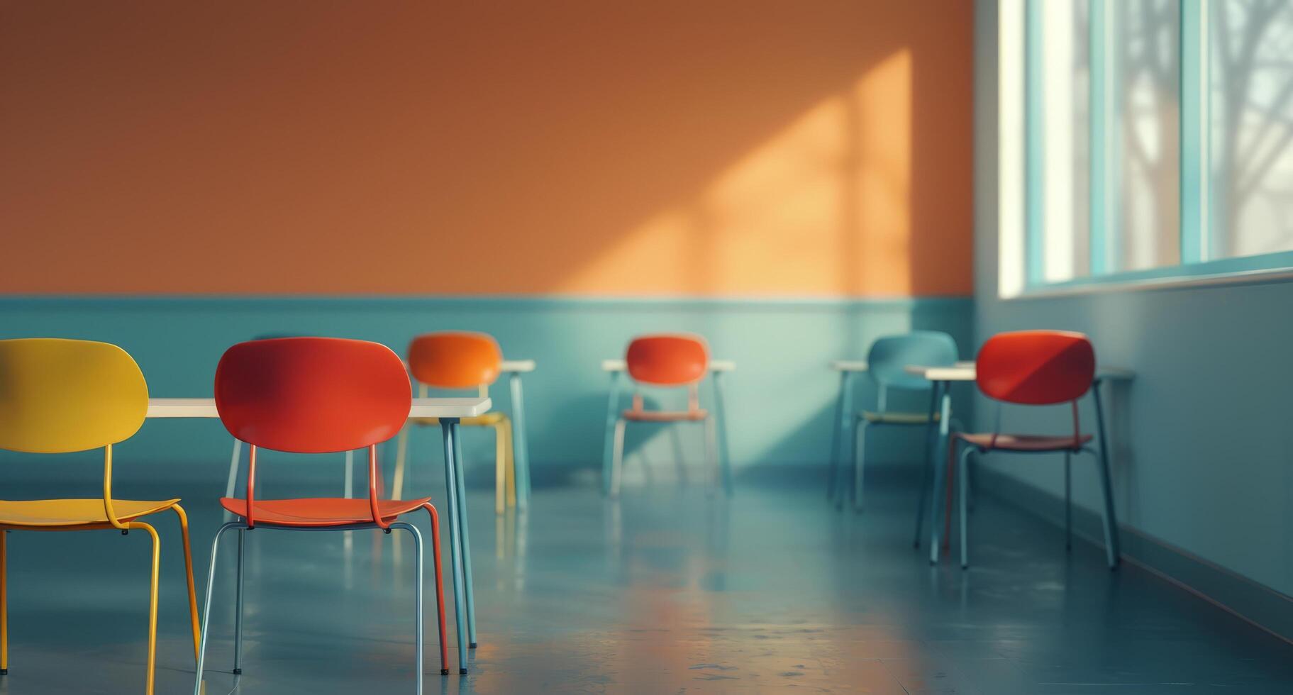 Brightly Colored Classroom With Orange and Blue Walls During Daylight photo