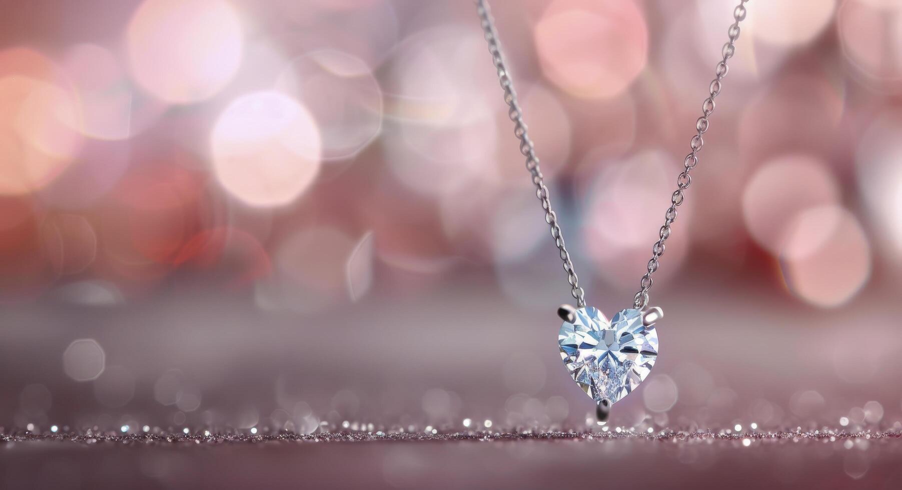 Heart-Shaped Diamond Necklace Glimmering Against Bokeh Background photo