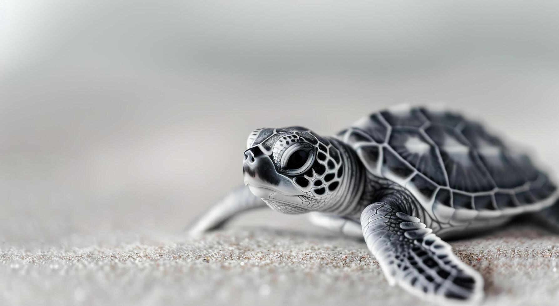 Young Sea Turtle Crawling on Sandy Beach at Dawn photo