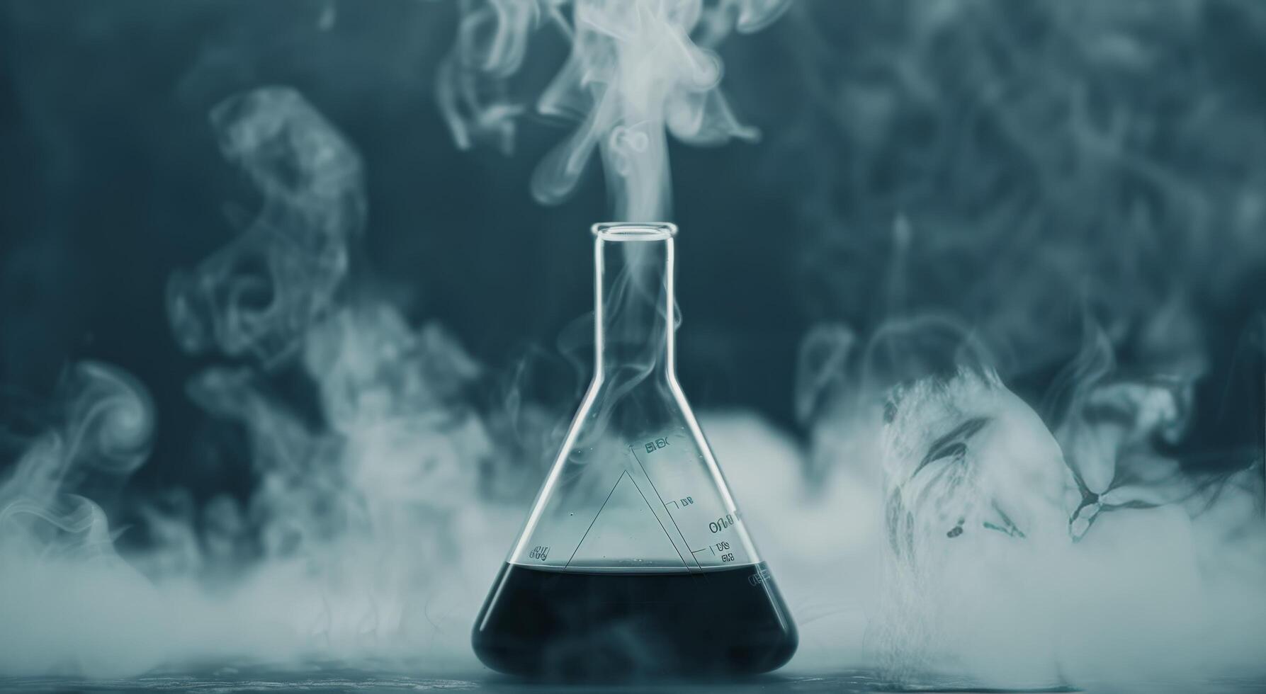 Laboratory Flask Surrounded by Mist on a Dark Surface photo