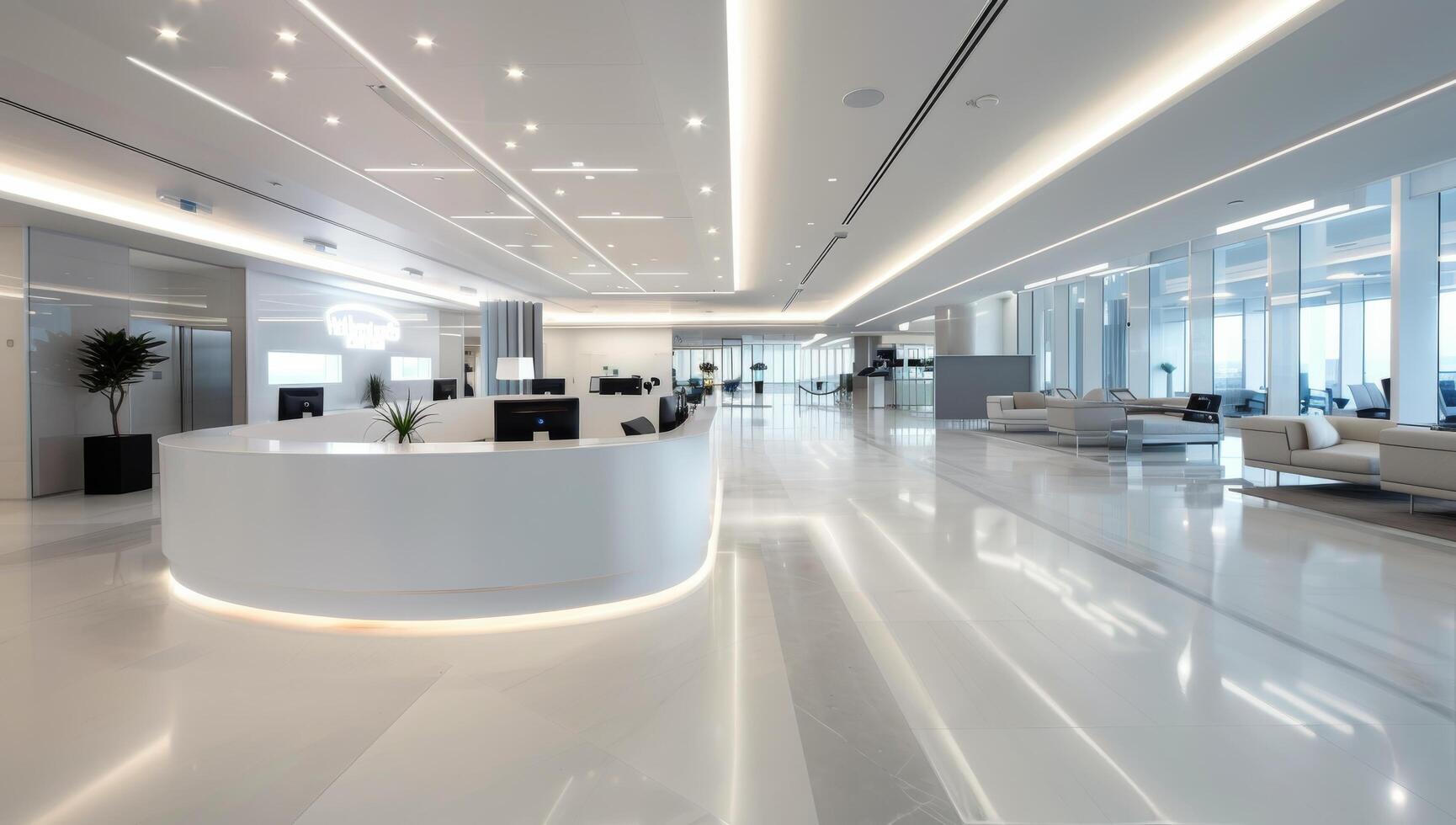 Modern Reception Area With Bright Lighting and Minimalist Design photo