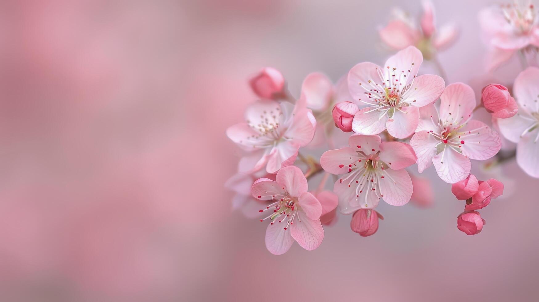 Delicate Cherry Blossom Branches Blooming in Springtime With Soft Pink Background photo