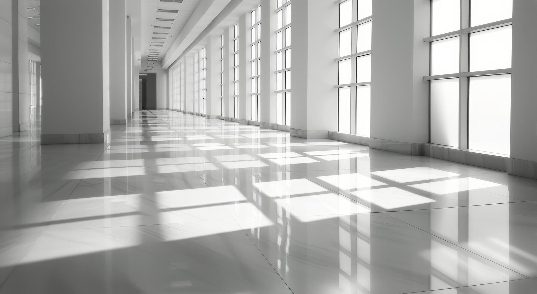 Modern Interior Hallway With Natural Light Streaming Through Windows at Midday photo