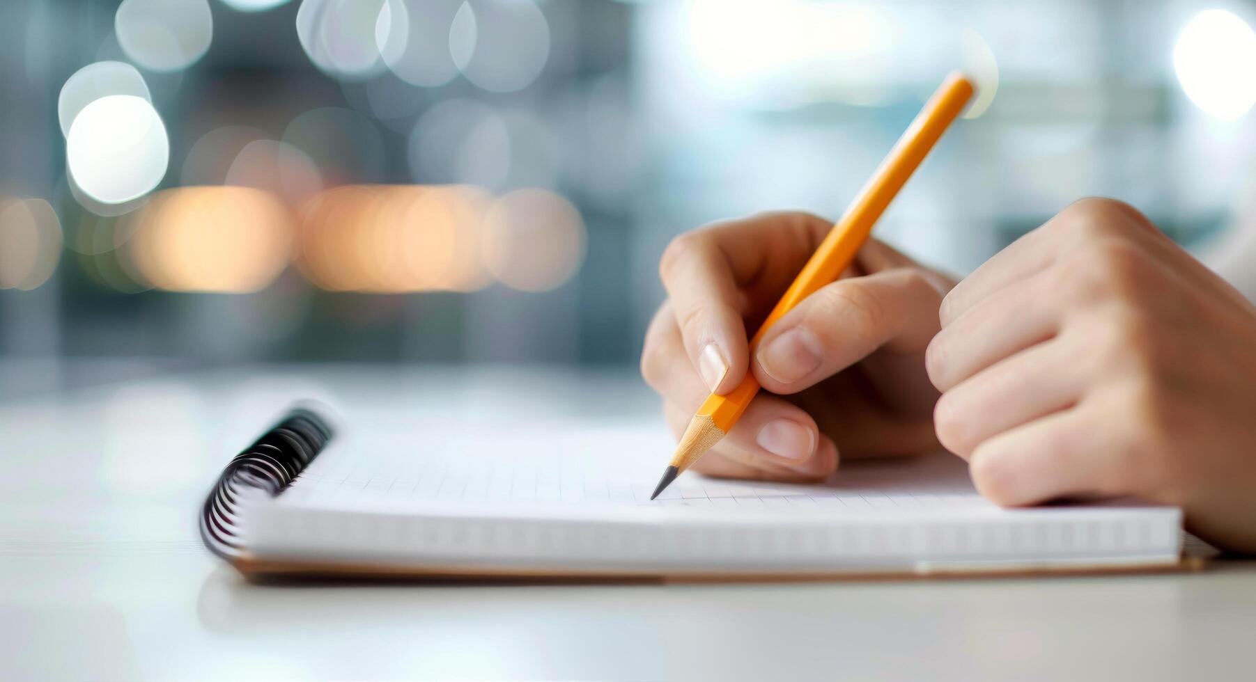 Writing in a Notebook at a Cozy Indoor Setting in Autumn photo