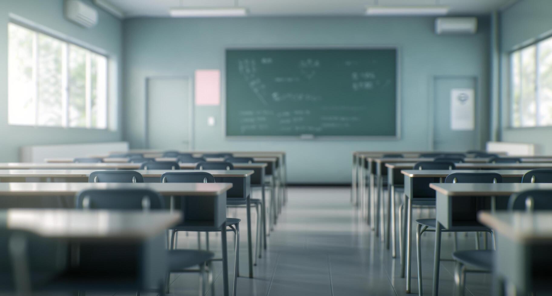 Empty Classroom With Green Walls and Desks During Daytime photo