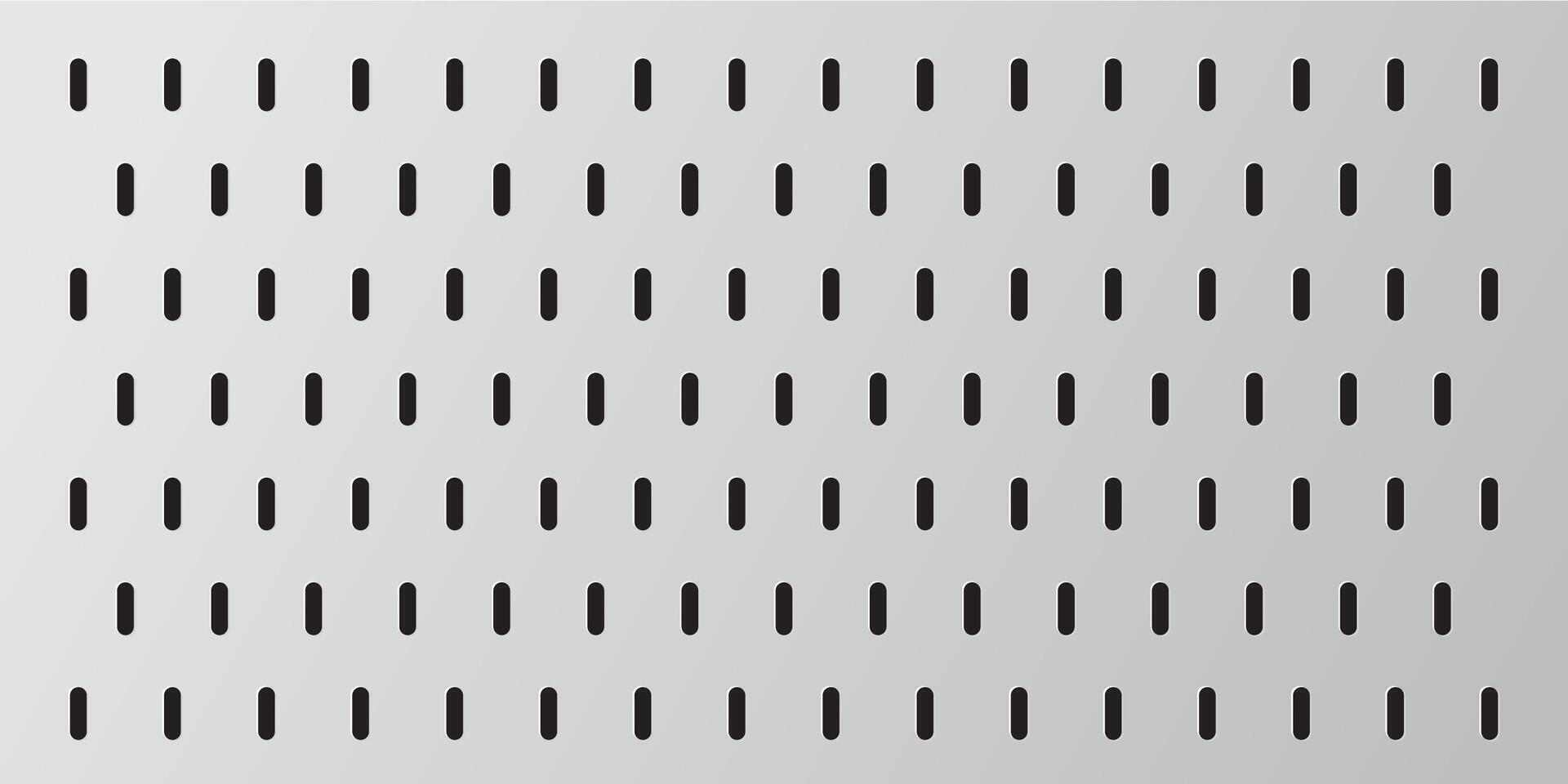 Peg board with oval holes. Rectangle grey gradient peg board perforated texture background for working bench tools. vector
