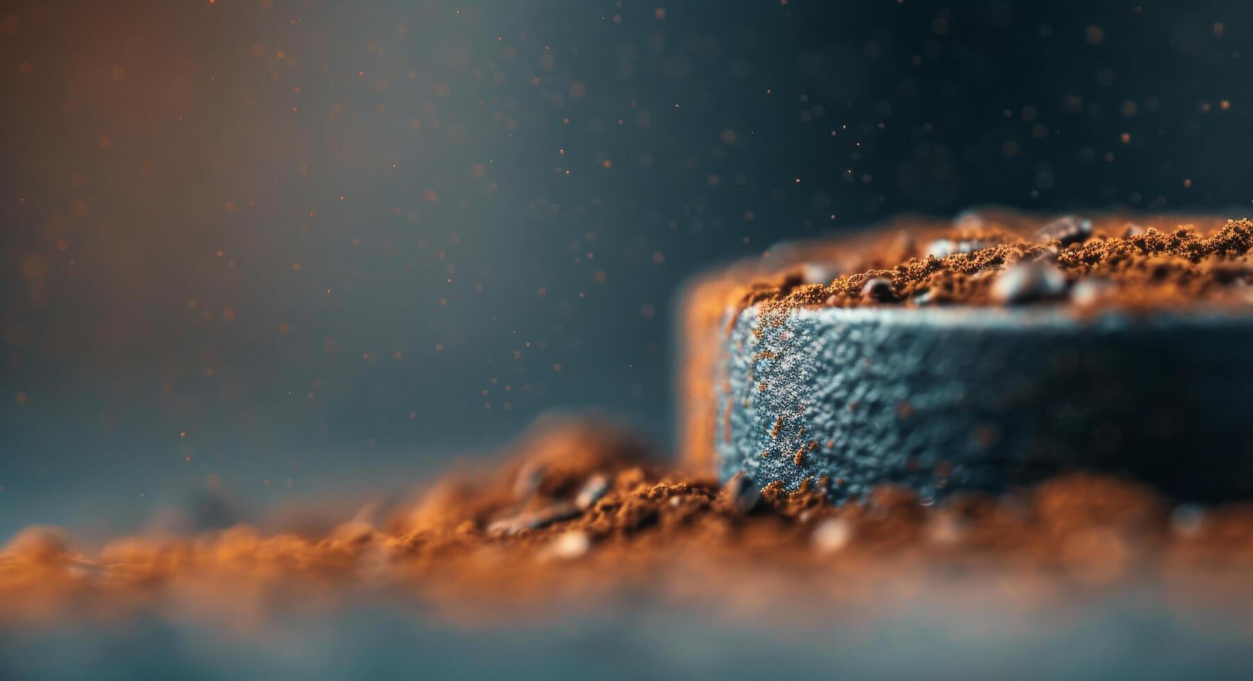 Close-Up of Coffee Bean on Rustic Surface Surrounded by Brown Coffee Grounds photo