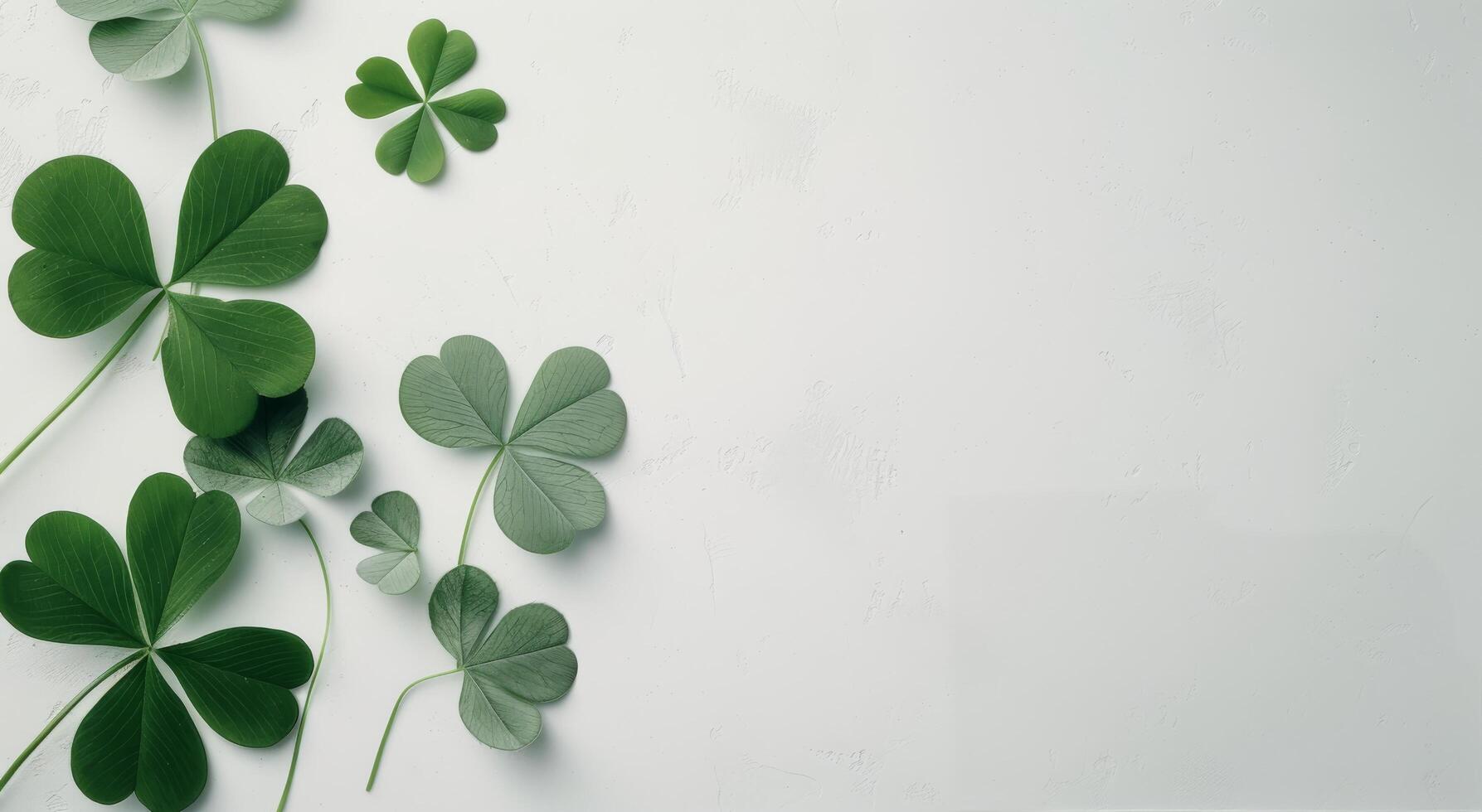 Arrangement of Green Clover Leaves on a Light Background photo