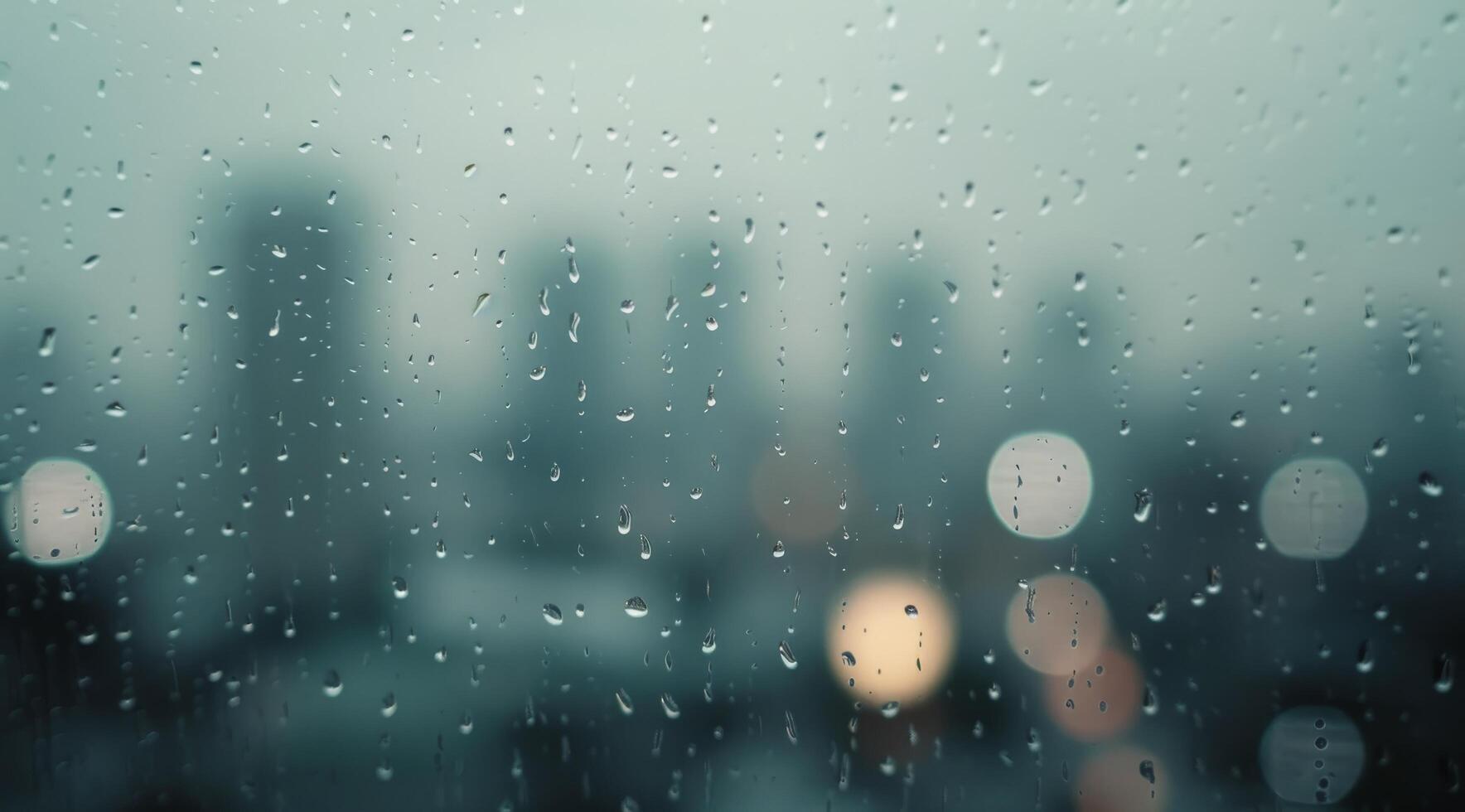 Rainy Day View With Urban Skyline and Blurred Lights in the Background photo