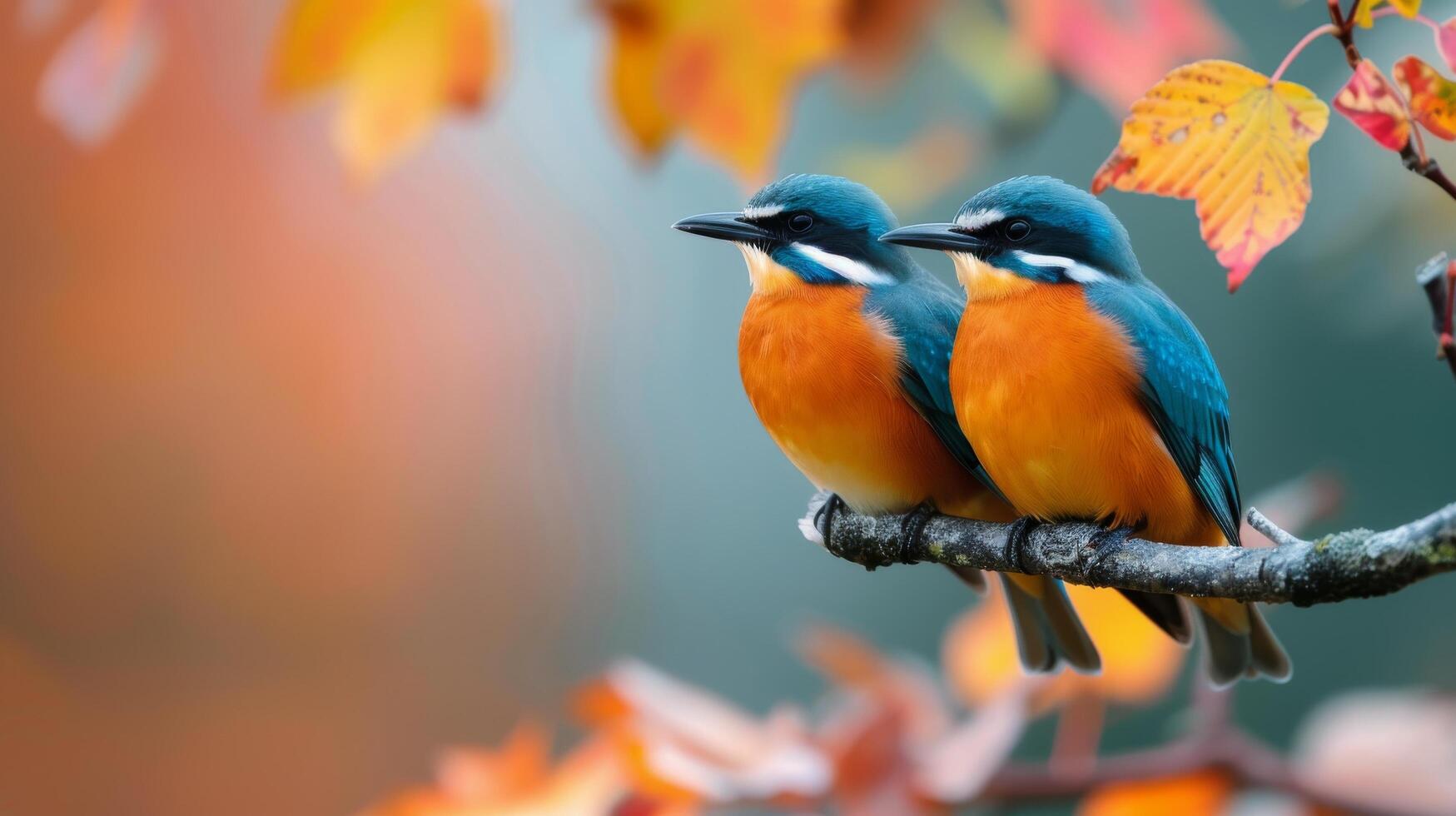 Colorful Birds Perched on Branch During Autumn photo