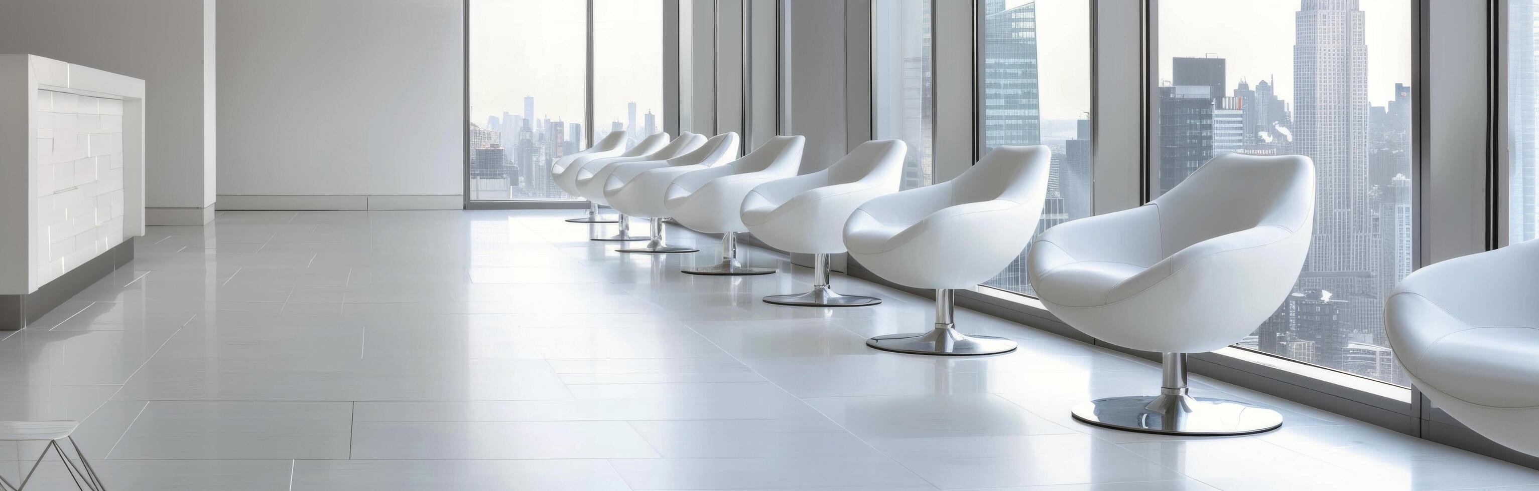 Modern White Chairs in a Bright Office Space With Large Windows photo
