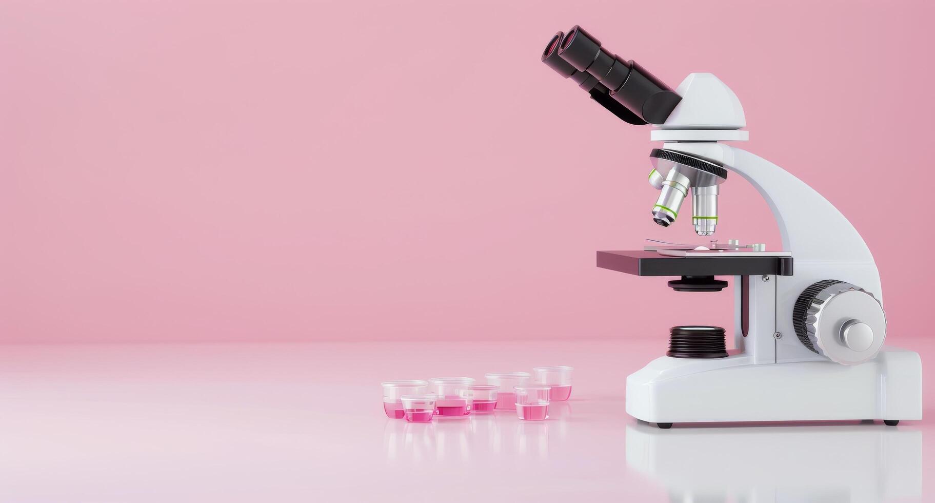 Laboratory Microscope Set Against Pink Floral Background in Science Workspace photo