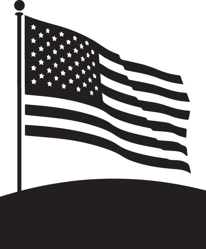 An American flag is flying on a pole coloring page vector