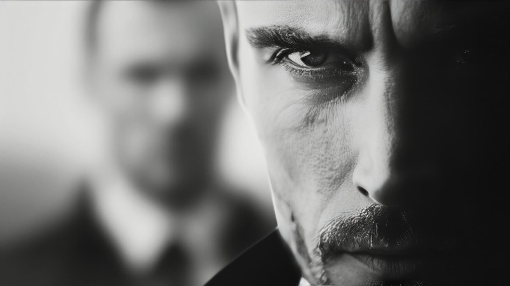 Intense Close-Up of Man in Suit Illuminated With Dramatic Lighting photo