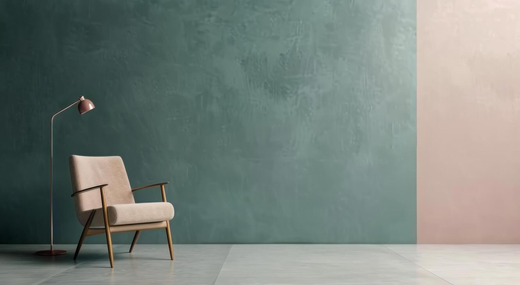 Modern Minimalist Lounge Area With Armchair and Floor Lamp in Soft Pastel Colors photo
