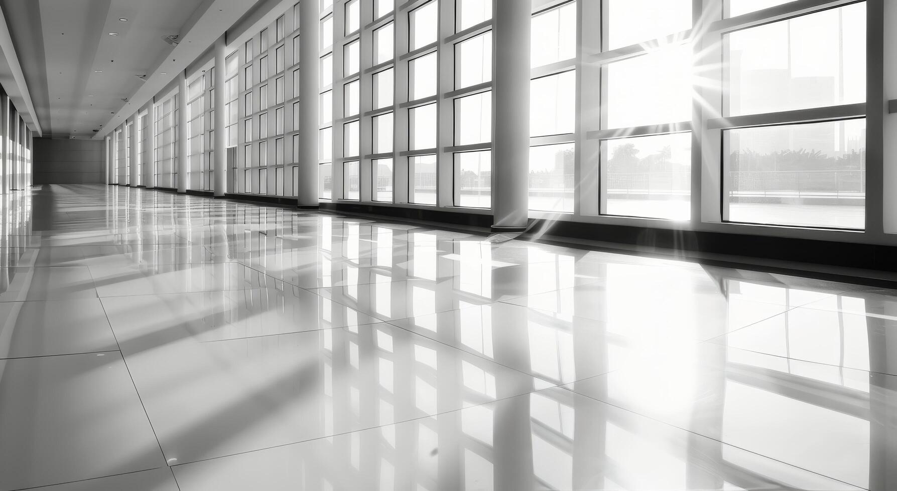 Modern Interior Hallway With Natural Light Streaming Through Windows at Midday photo