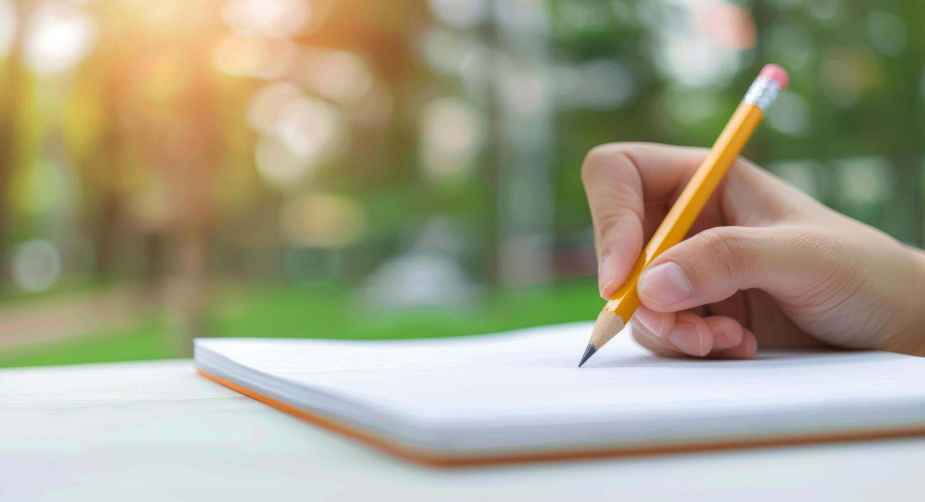 Person Writing Notes in a Spiral Notebook With Pencil on a Wooden Table photo