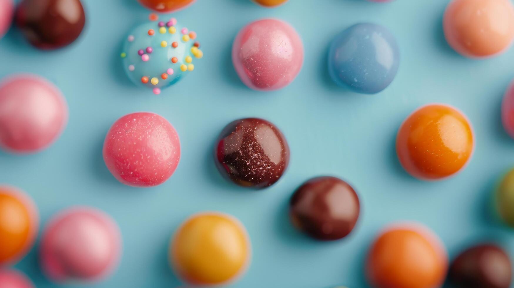 Colorful Candy Display on Light Blue Background With Various Shapes and Textures photo