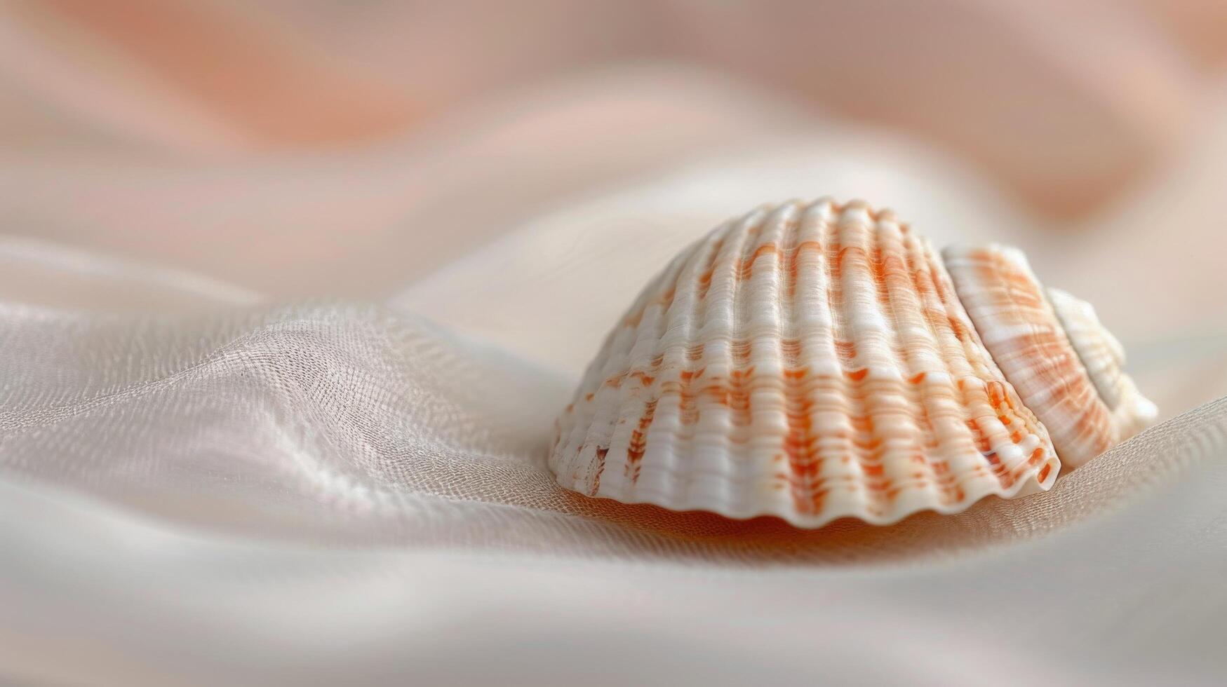 Delicate Seashell on Soft Sand Against Gentle Fabric Background photo