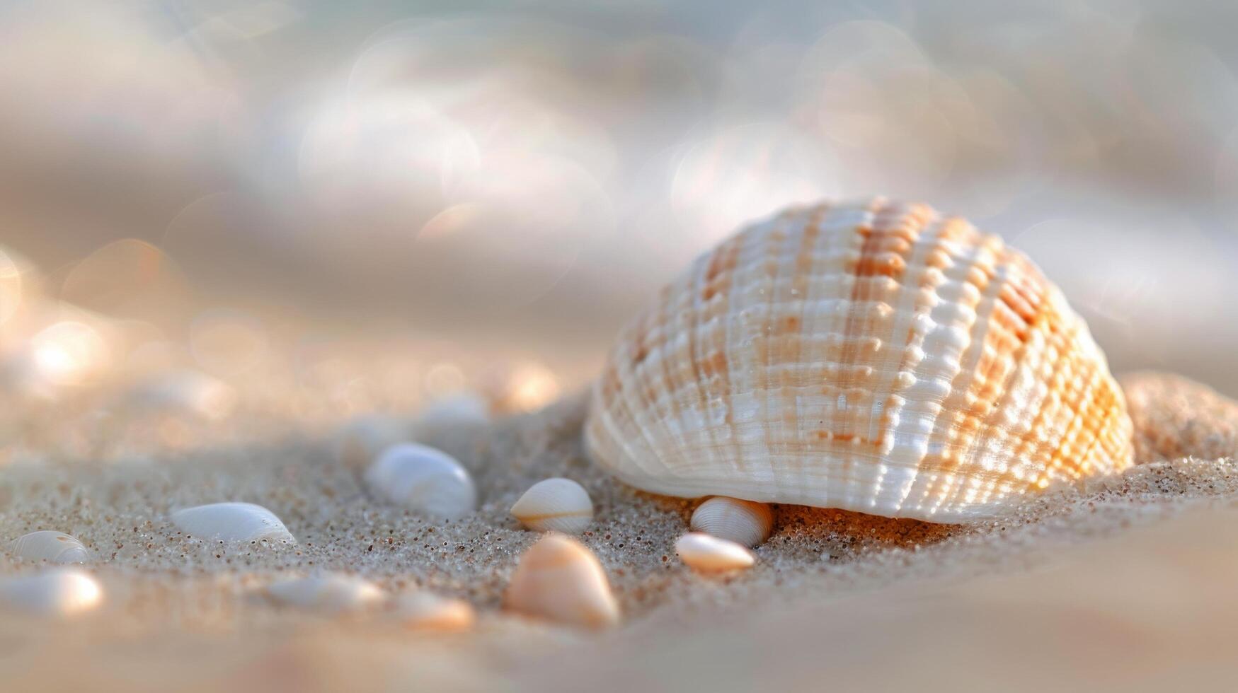 Delicate Seashell on Soft Sand Against Gentle Fabric Background photo