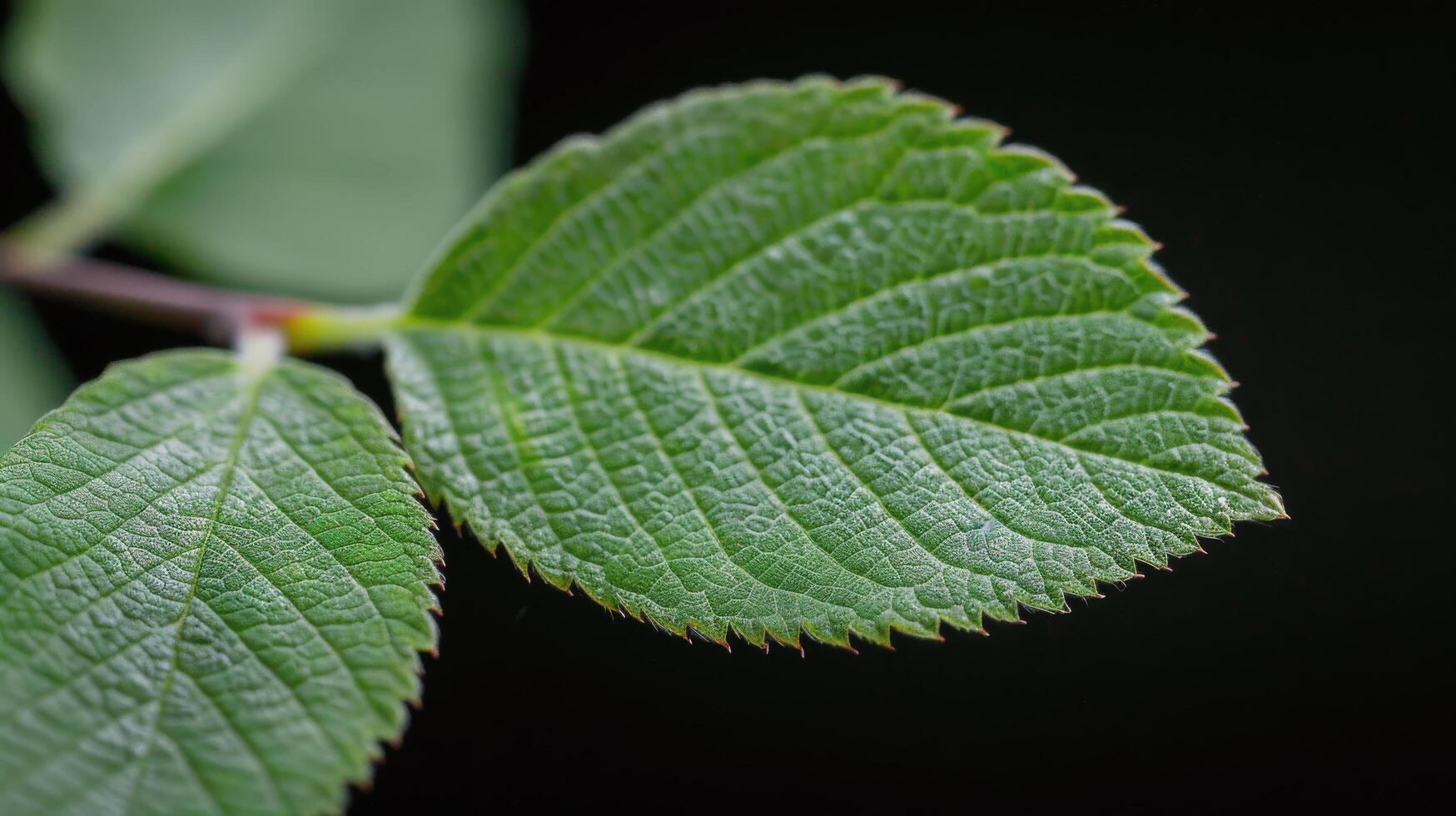 Close-Up of Green Leaf Detailing Its Texture Against a Dark Background photo