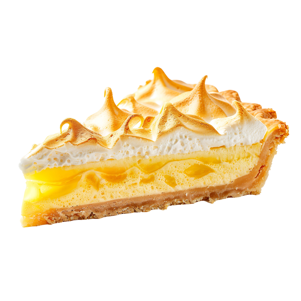 Lemon meringue pie slice isolated on transparent background png