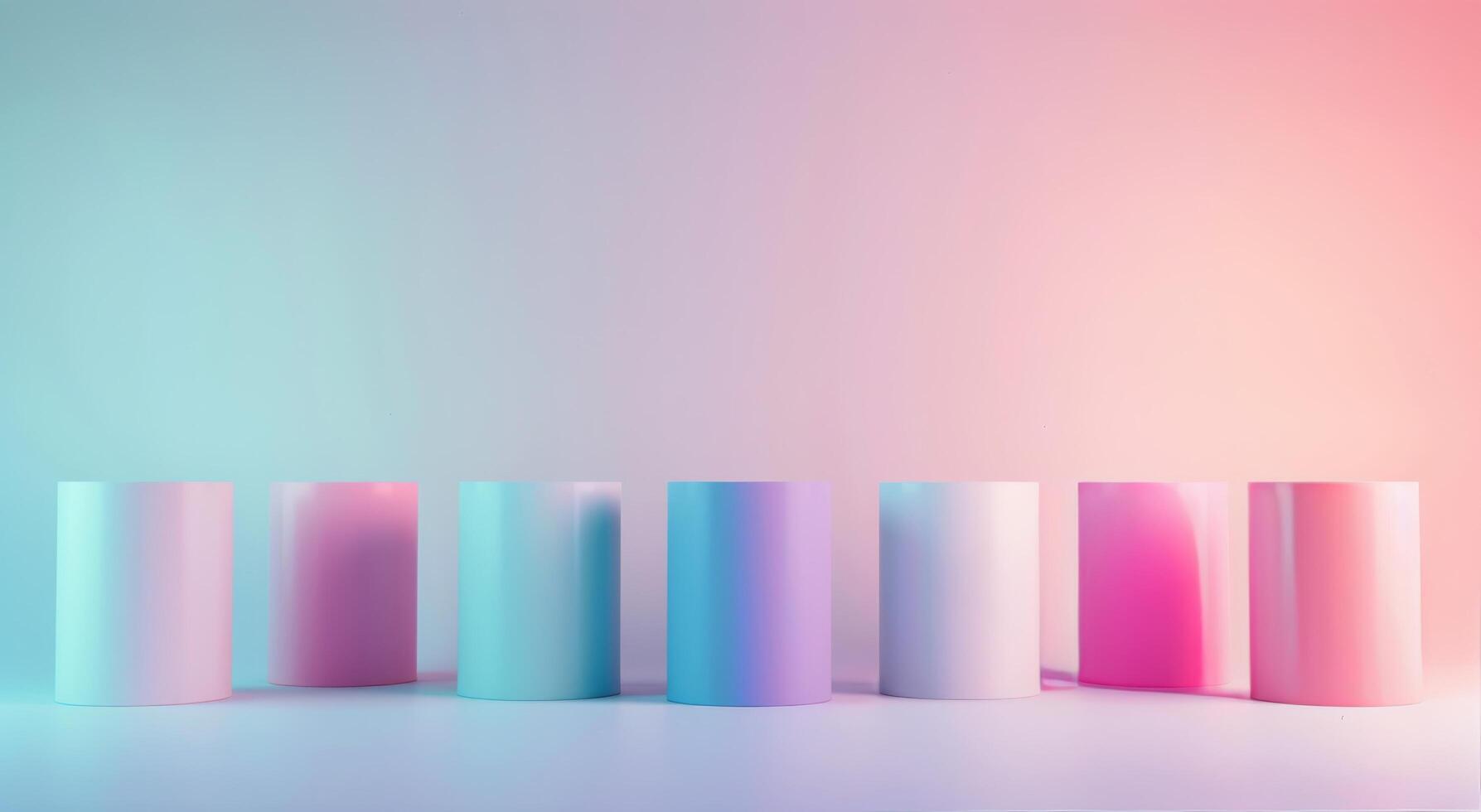 Colorful Cylinders Arranged in Soft Pastel Tones Against a Gradient Background photo