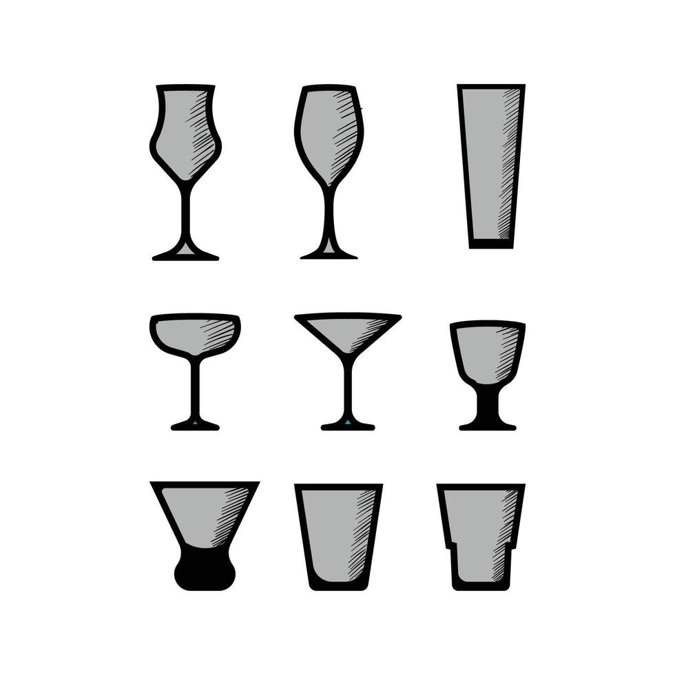 Set of Vintage Retro Kind of Glass Glassware for Drink Bar Restaurant Icon Illustration Design vector
