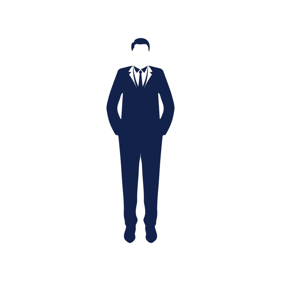 Standing Business Man with Suit Tuxedo Silhouette Icon Illustration Design vector